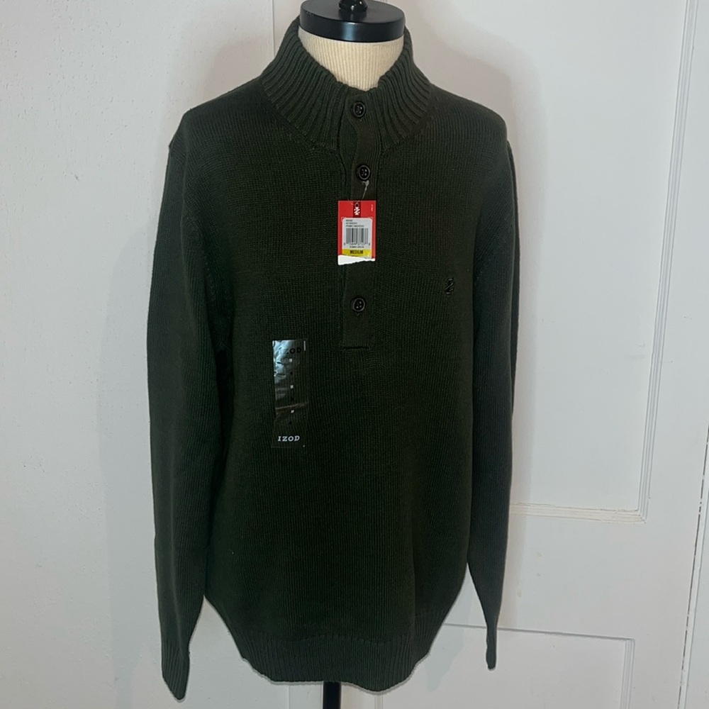 Izod Khombu green Henley sweater